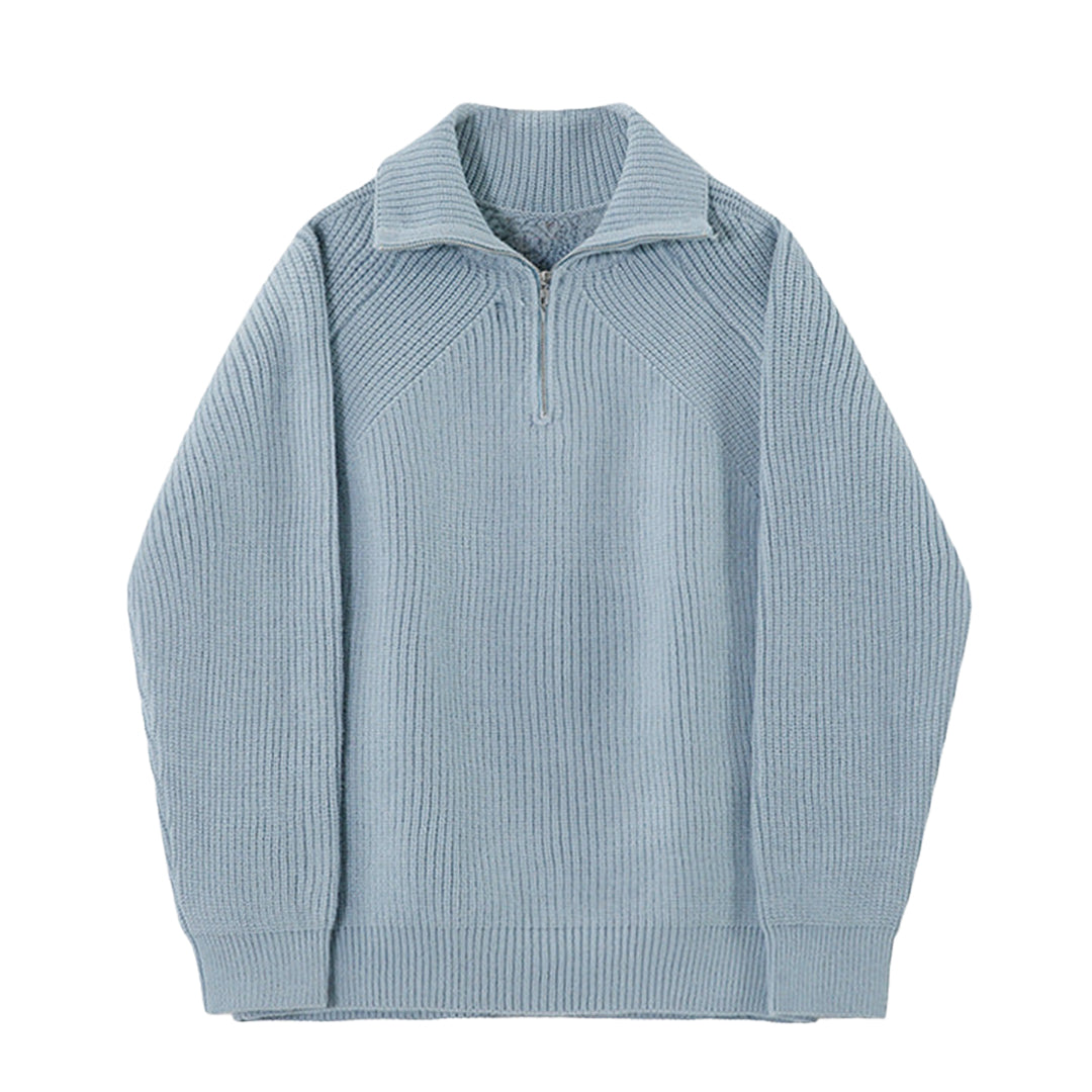 Azurblauer Pullover mit Viertelreißverschluss